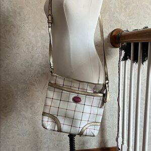 Coach White Plaid Crossbody Bag with Gold Accents